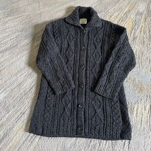 Kilronan gray cable chunky knit sweater cardigan button front Ireland large